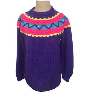 Vtg 90s y2k Hippie Multi Colored Grandmom Ugly Cardigan Knit Sweater Sz M/L